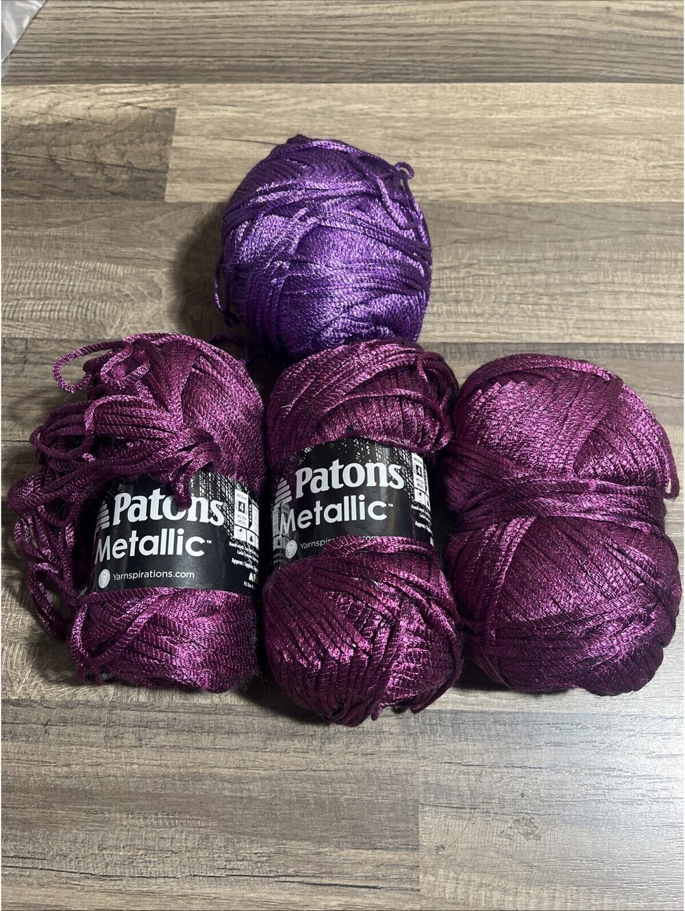 3 Plus Skeins Patons Metallic Nylon Blend Yarn - 3 oz Metallic Fuchsia & Purple